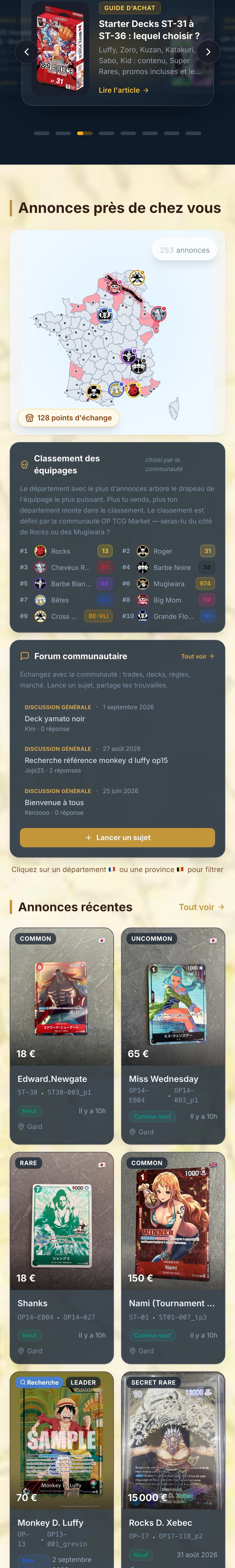 One Piece TCG Market sur téléphone